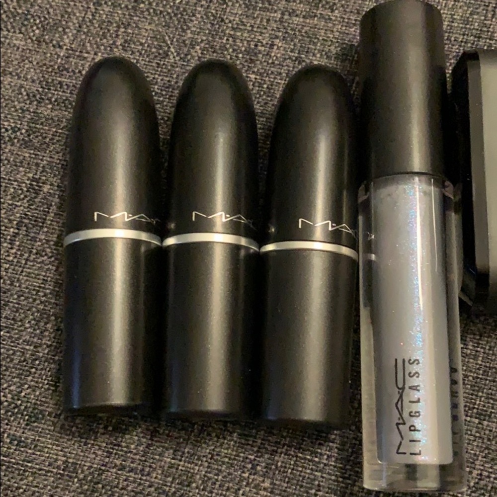 3 Mac lipstick and glass